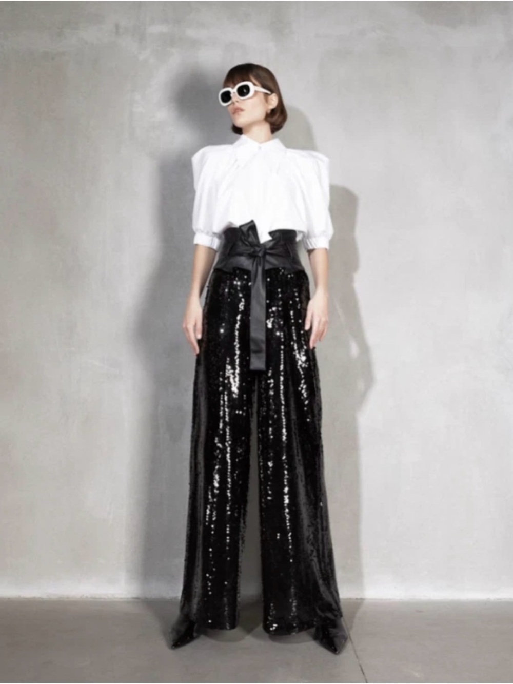 Black & Gold Sequin Pants with Belt